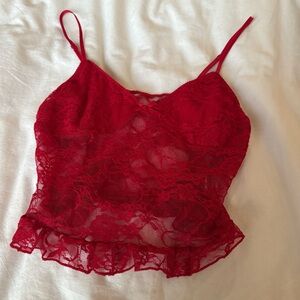 Source Unknown Red Lace Camisole Tank Top